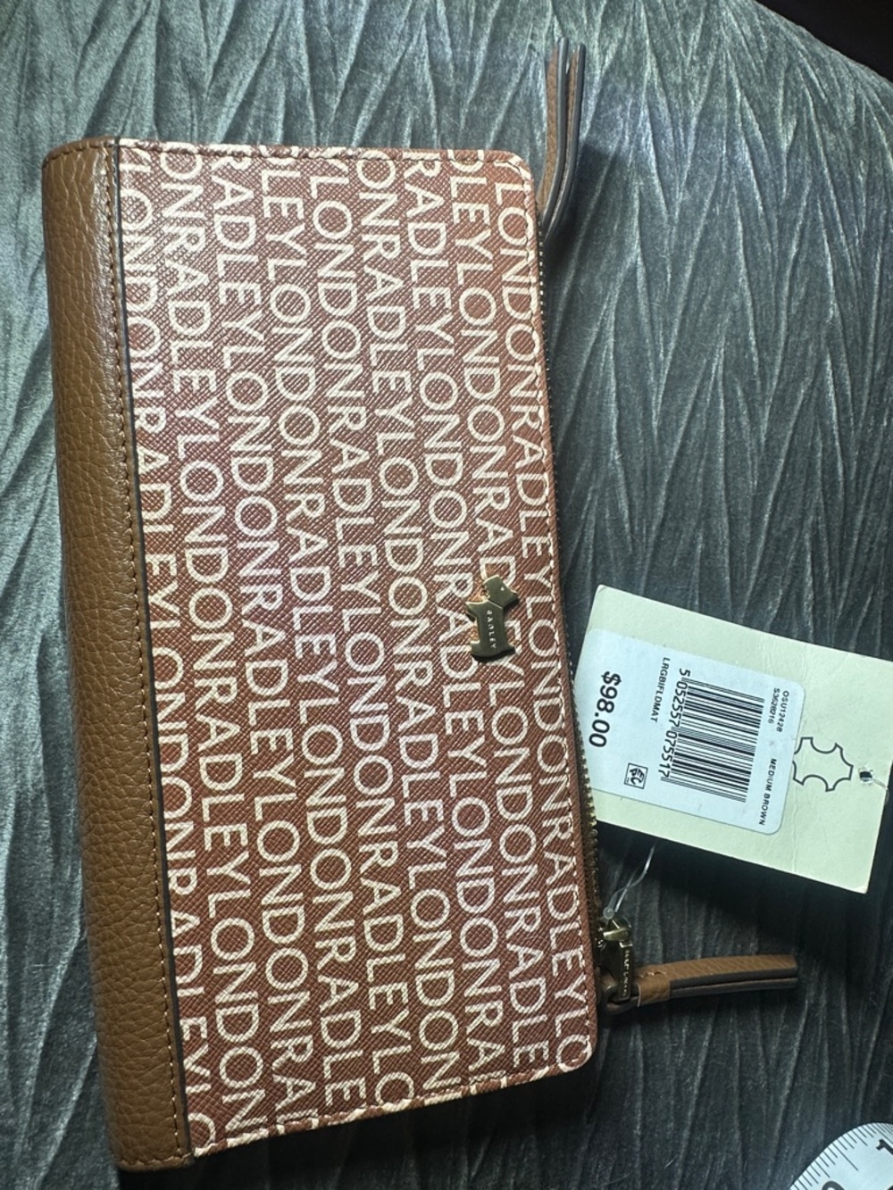 RADLEY LONDON Brown Logo Print Zip Wallet with Dog Accent